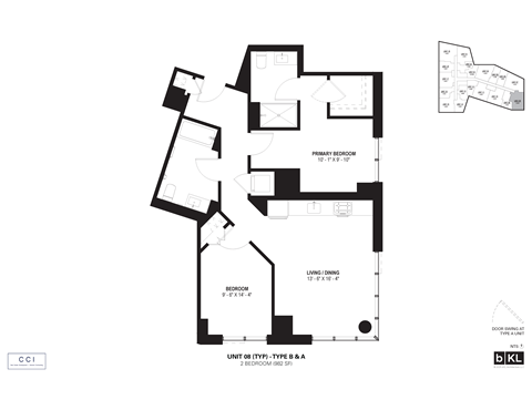 Floor plan for 2 beds, 2 baths, 982 sqft